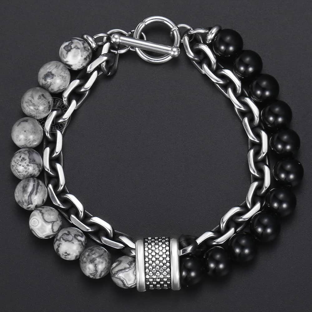 NATURAL MAP STONE BEADED BRACELET