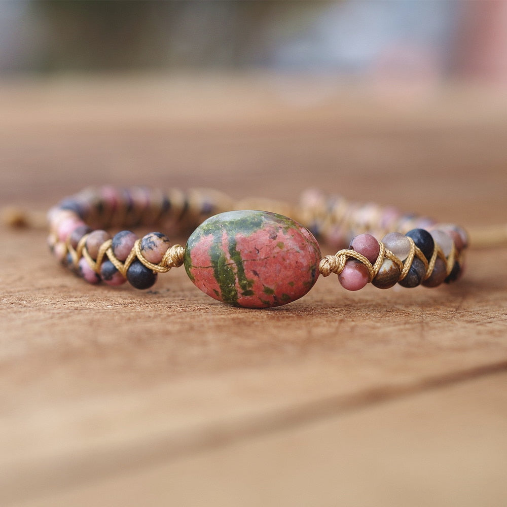 UNISEX RHODONITE BEADS BRACELET