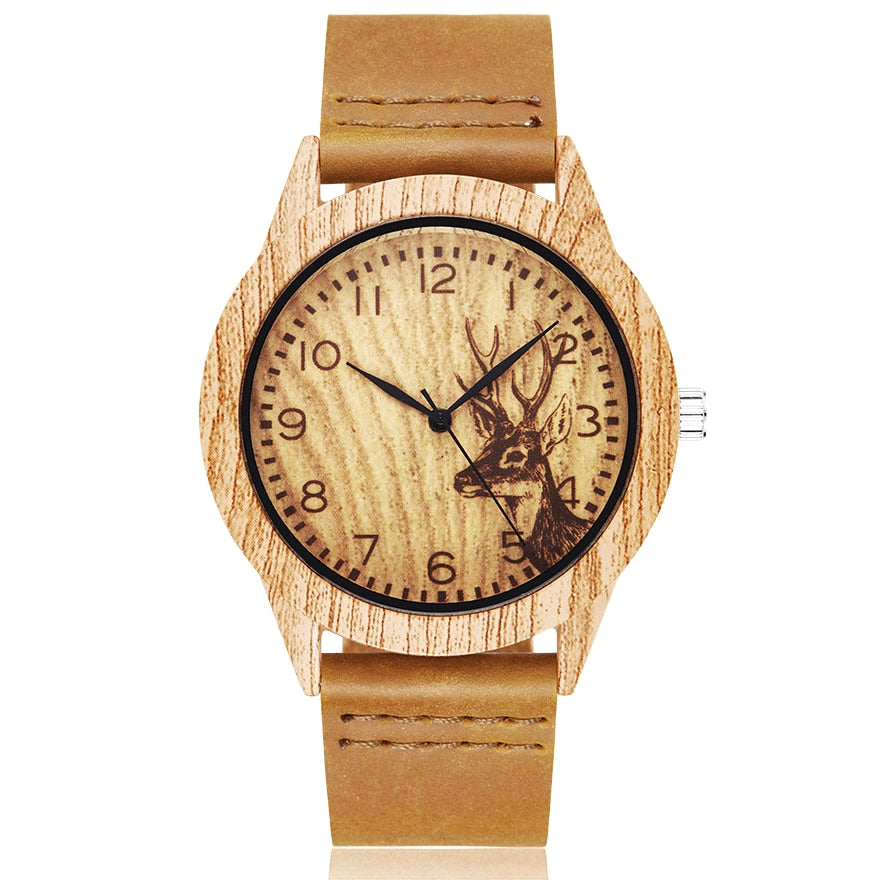 MONTRE -BRACELET EN BOIS IMITATION CERF-UNISEXE - BOSSOUASHOP