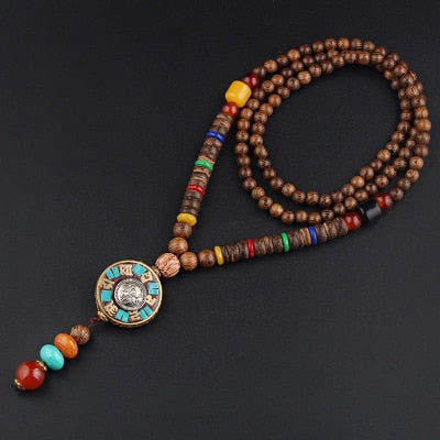 LONG PENDENTIF ET COLLIER PERLÉS EN BOIS DE MALA