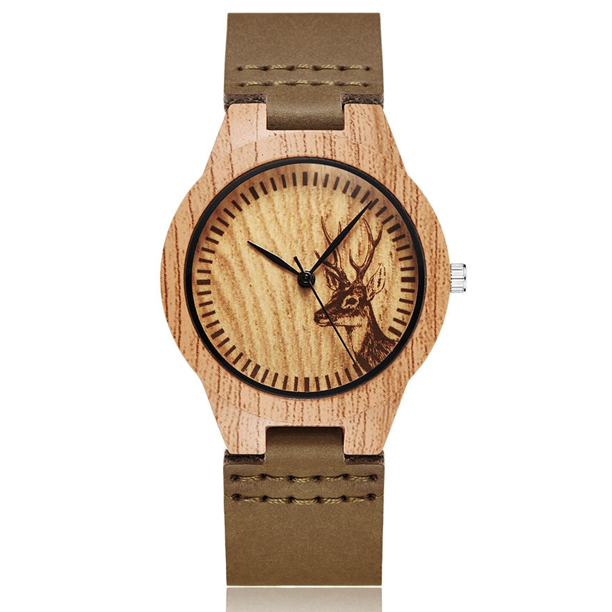 MONTRE -BRACELET EN BOIS IMITATION CERF-UNISEXE - BOSSOUASHOP