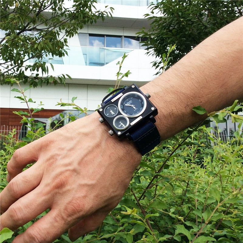 MONTRE SPORT  À QUARTZ AVEC BRACELET EN TOILE POUR HOMMES