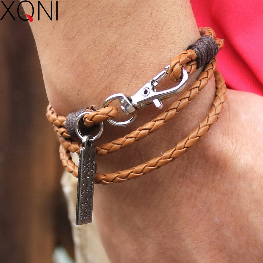 BRAIDED BRACELET IN BROWN LEATHER