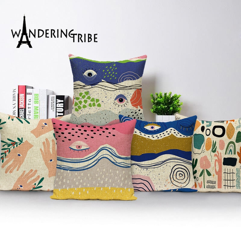 ABSTRACT CUSHION COVER, GEOMETRIC PATTERNS. 