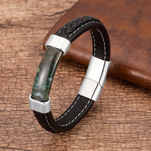 BRACELET DE LUXE NOIR EN CUIR VÉRITABLE