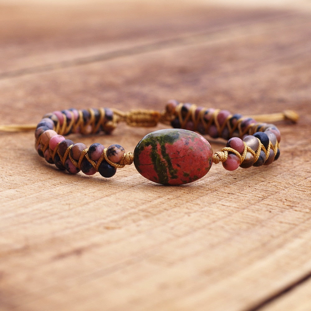 UNISEX RHODONITE BEADS BRACELET