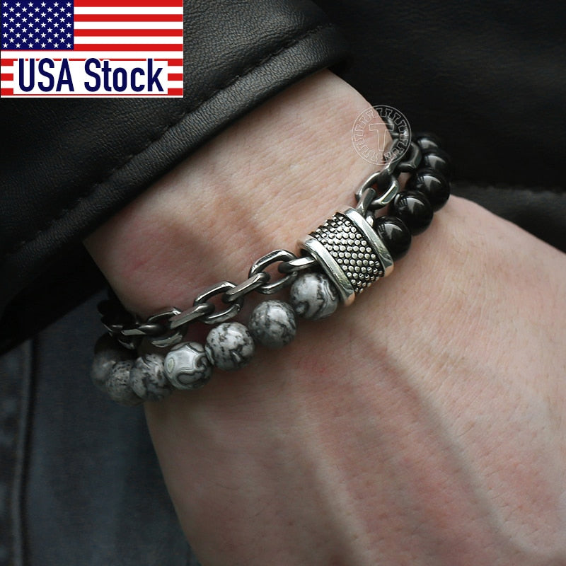 NATURAL MAP STONE BEADED BRACELET