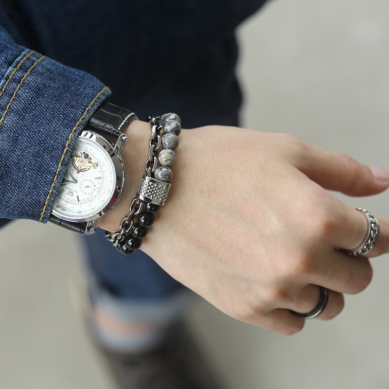 NATURAL MAP STONE BEADED BRACELET
