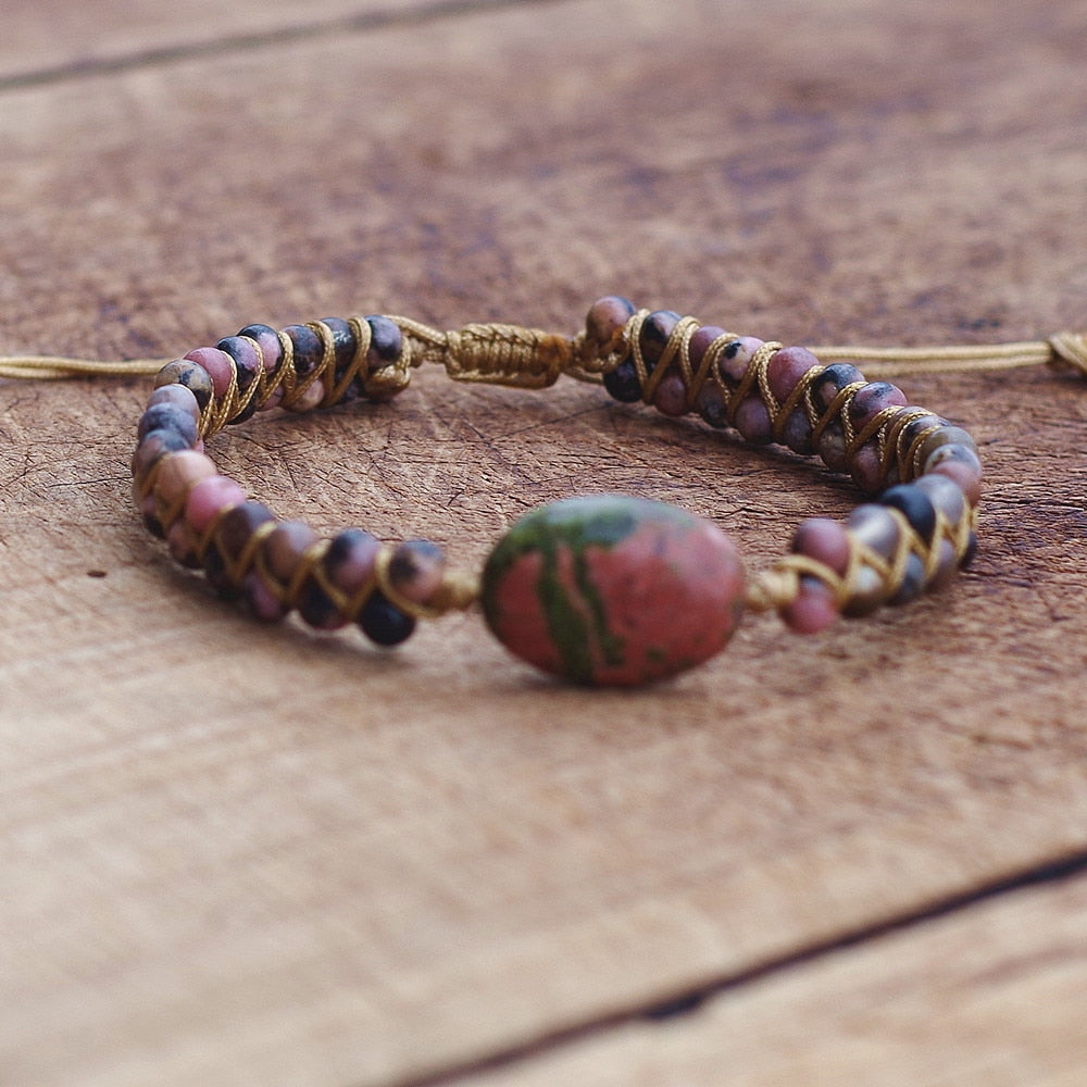 UNISEX RHODONITE BEADS BRACELET
