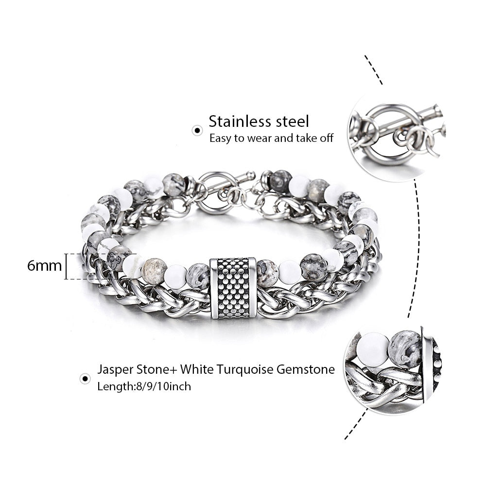 NATURAL MAP STONE BEADED BRACELET