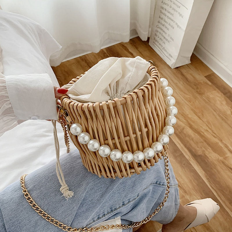 SAC A MAIN ROND TISSE EN PAILLE - BOSSOUASHOP