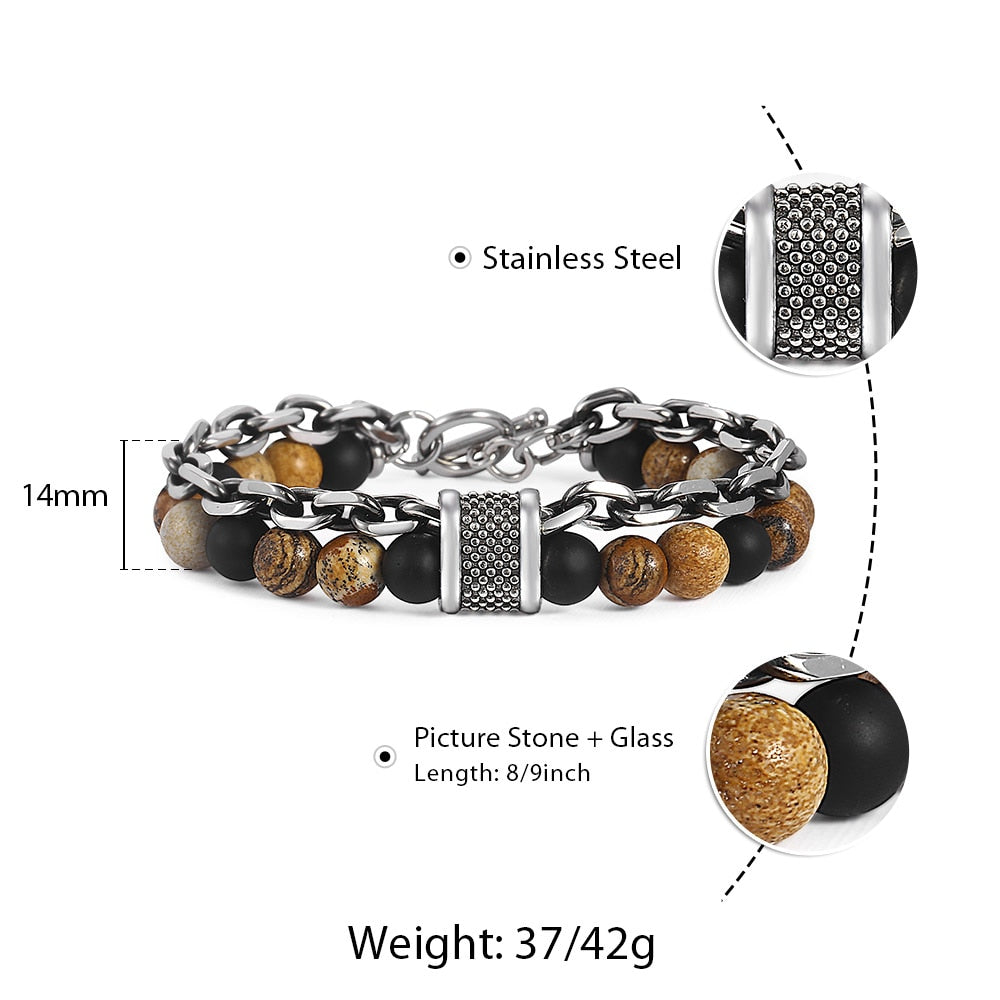 NATURAL MAP STONE BEADED BRACELET