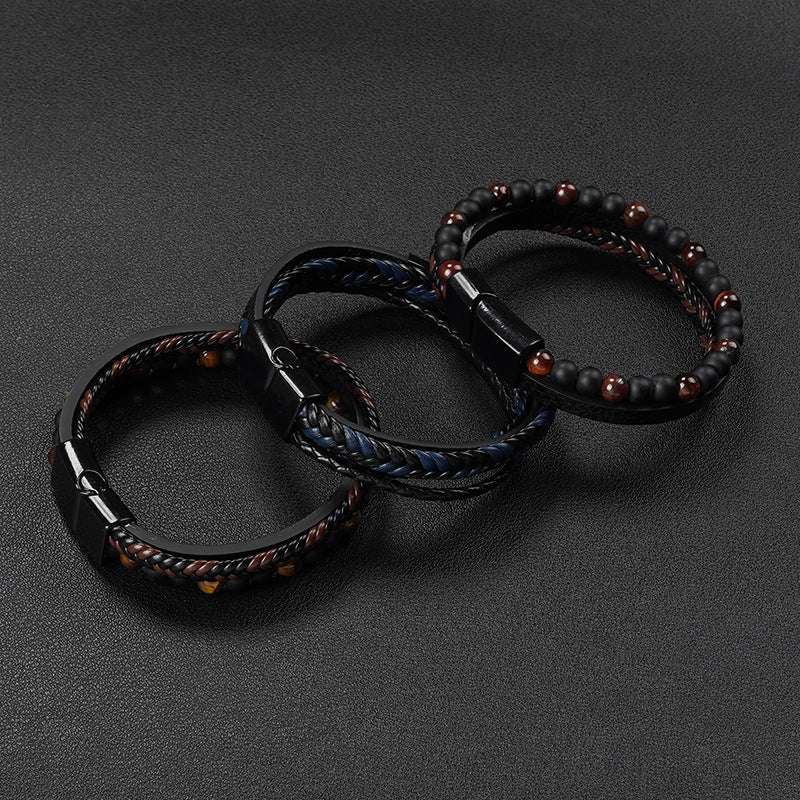 HANDMADE KNITTED LEATHER BRACELET