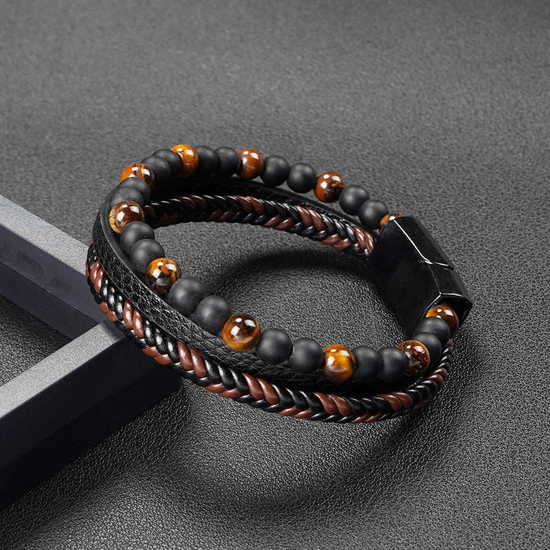 HANDMADE KNITTED LEATHER BRACELET