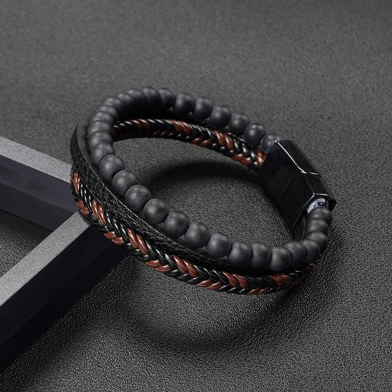 HANDMADE KNITTED LEATHER BRACELET
