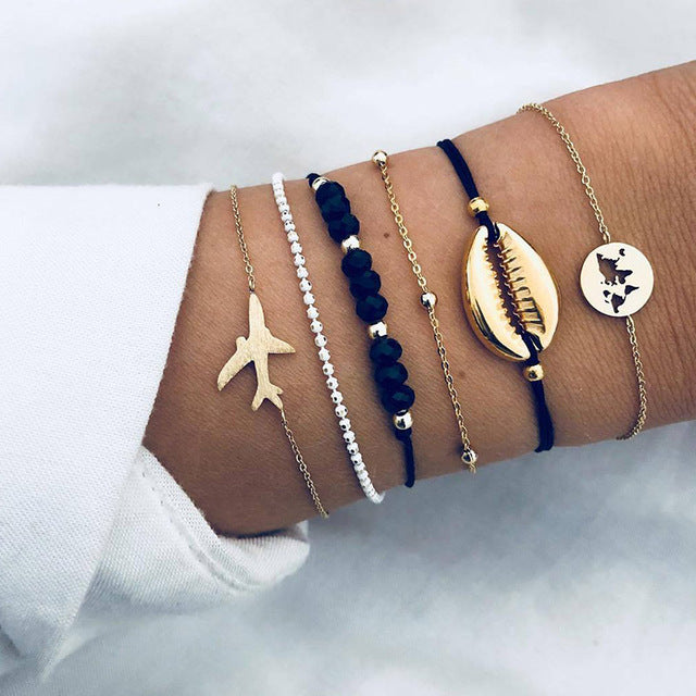 SET OF 4 CHAIN ​​BRACELETS WITH STONE BEADS 