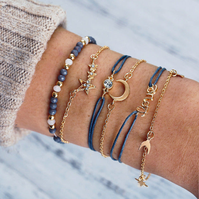 SET OF 4 CHAIN ​​BRACELETS WITH STONE BEADS 