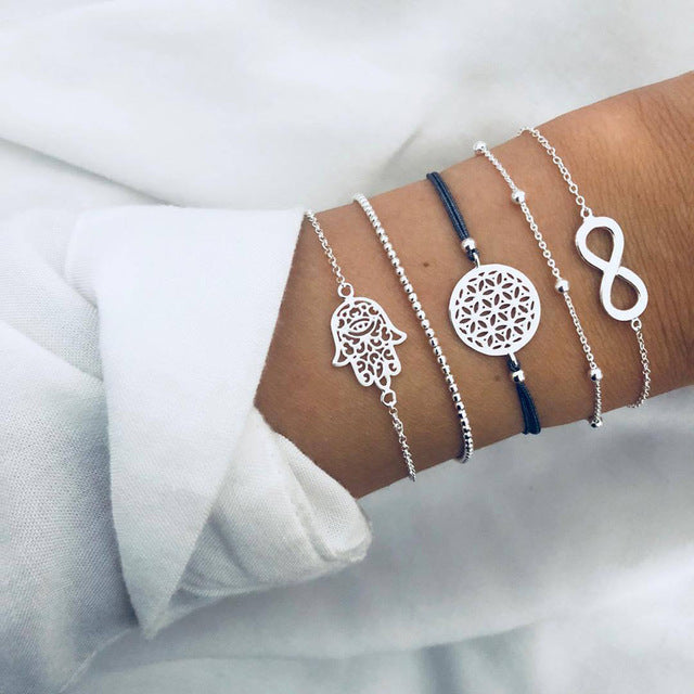 SET OF 4 CHAIN ​​BRACELETS WITH STONE BEADS 