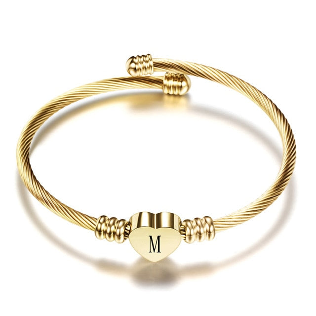 BRACELET COEUR DORÉ ALPHABET - BOSSOUASHOP