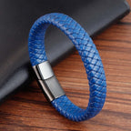 BRACELET EN CUIR TRESSE ROUGE ET NOIR - BOSSOUASHOP