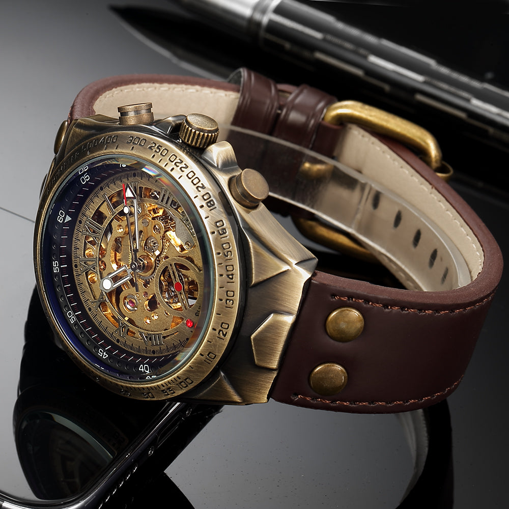 MONTRE MECANIQUE AVEC BRACELET EN CUIR
