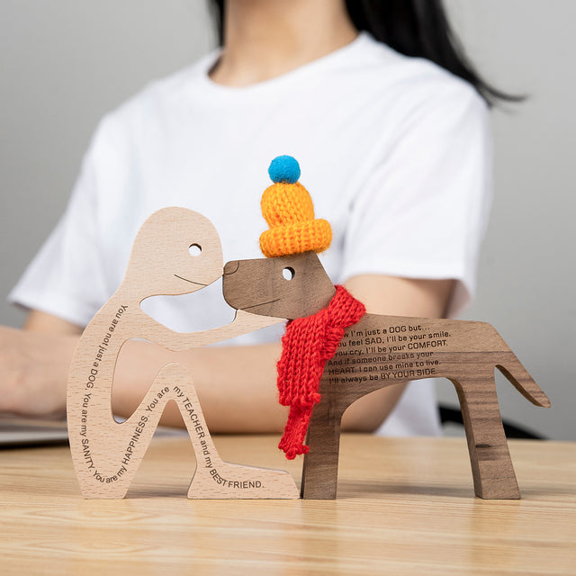 SCULPTURE DE CHIEN EN BOIS FAIT A LA MAIN