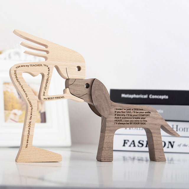 SCULPTURE DE CHIEN EN BOIS FAIT A LA MAIN