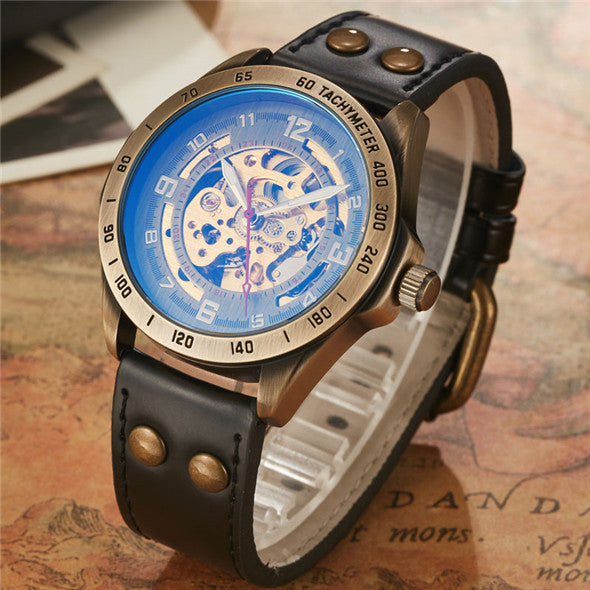 MONTRE MECANIQUE AVEC BRACELET EN CUIR