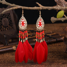 Charger l&#39;image dans la galerie, BOUCLES D&#39;OREILLES BOHEMIENNES EN PLUMES - BOSSOUASHOP
