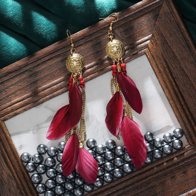BOUCLES D'OREILLES BOHEMIENNES EN PLUMES - BOSSOUASHOP