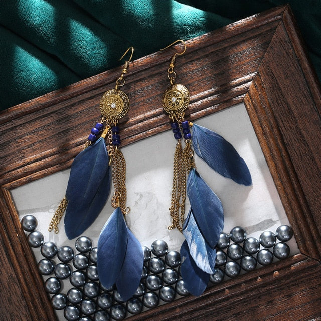BOUCLES D'OREILLES BOHEMIENNES EN PLUMES - BOSSOUASHOP