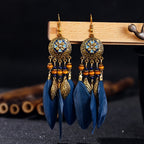 BOUCLES D'OREILLES BOHEMIENNES EN PLUMES - BOSSOUASHOP