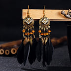 BOUCLES D'OREILLES BOHEMIENNES EN PLUMES - BOSSOUASHOP