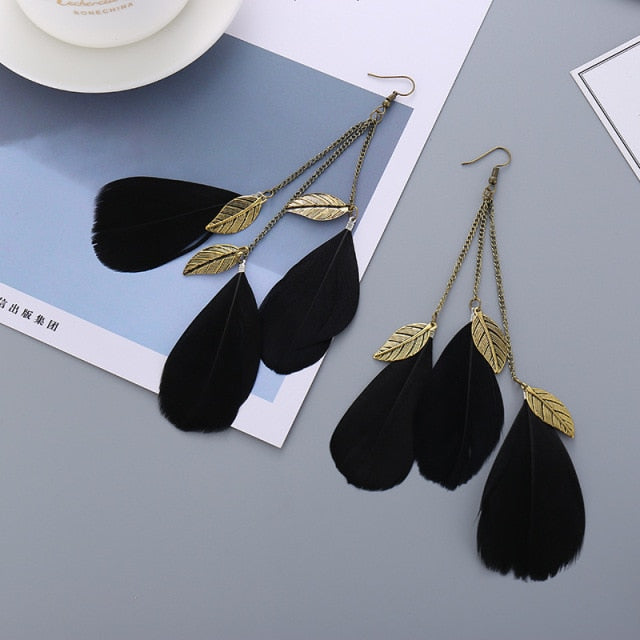 BOUCLES D'OREILLES BOHEMIENNES EN PLUMES - BOSSOUASHOP