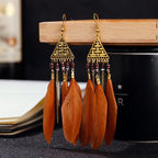BOUCLES D'OREILLES BOHEMIENNES EN PLUMES - BOSSOUASHOP