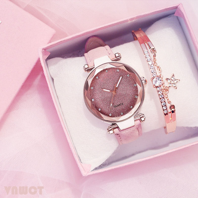 MONTRE -BRACELET EN CUIR ET STRASS POUR FEMMES - BOSSOUASHOP