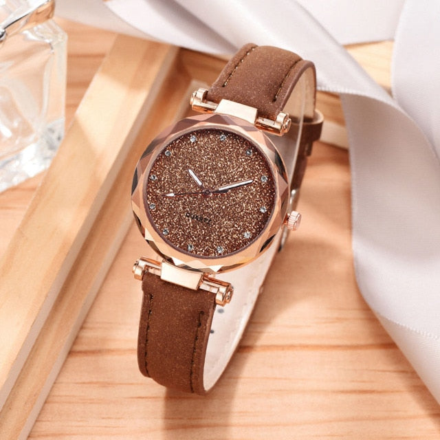 MONTRE -BRACELET EN CUIR ET STRASS POUR FEMMES - BOSSOUASHOP