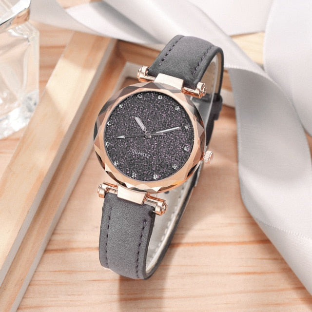 MONTRE -BRACELET EN CUIR ET STRASS POUR FEMMES - BOSSOUASHOP