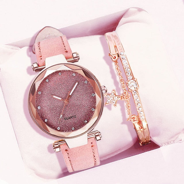 MONTRE -BRACELET EN CUIR ET STRASS POUR FEMMES - BOSSOUASHOP