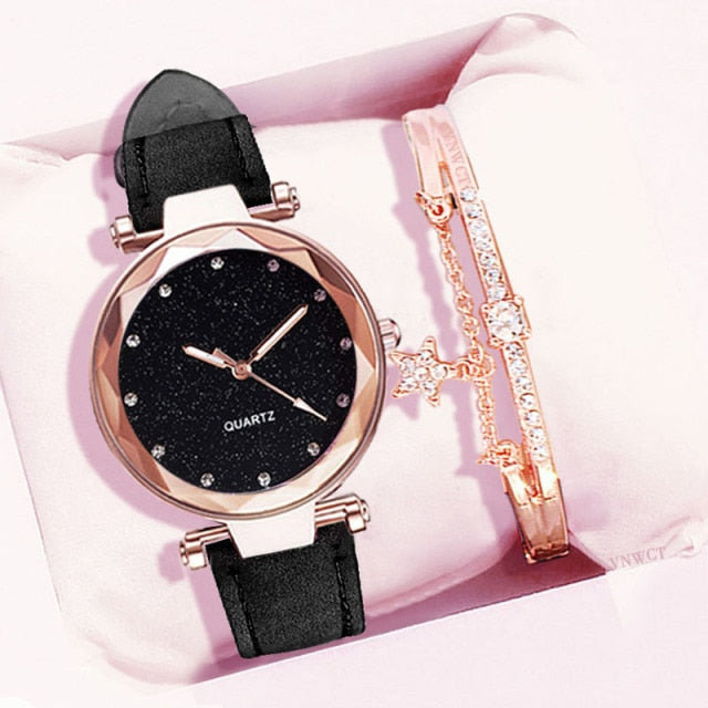 MONTRE -BRACELET EN CUIR ET STRASS POUR FEMMES - BOSSOUASHOP