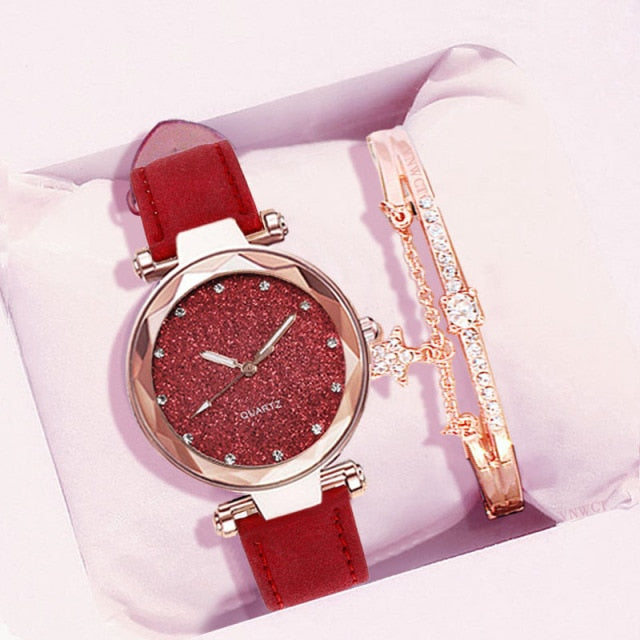 MONTRE -BRACELET EN CUIR ET STRASS POUR FEMMES - BOSSOUASHOP