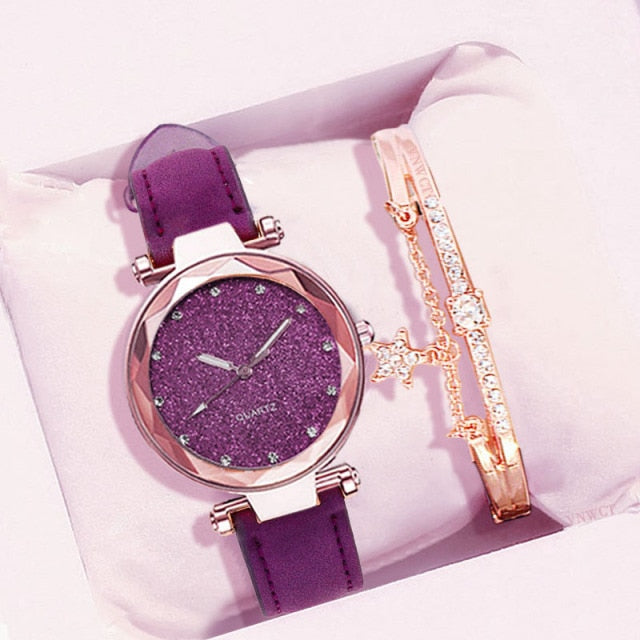 MONTRE -BRACELET EN CUIR ET STRASS POUR FEMMES - BOSSOUASHOP