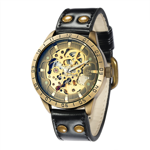 MONTRE MECANIQUE AVEC BRACELET EN CUIR