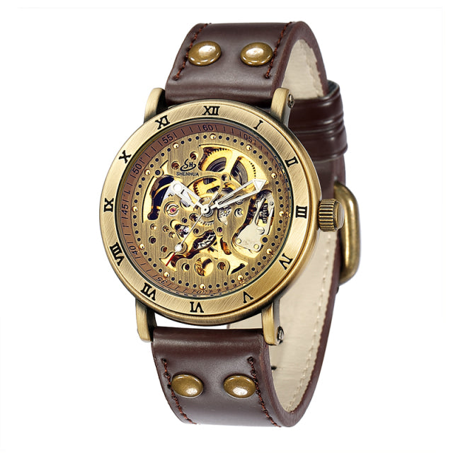 MONTRE MECANIQUE AVEC BRACELET EN CUIR