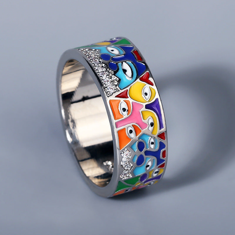 BAGUE EN EMAIL CZ BLANC FAIT A LA MAIN